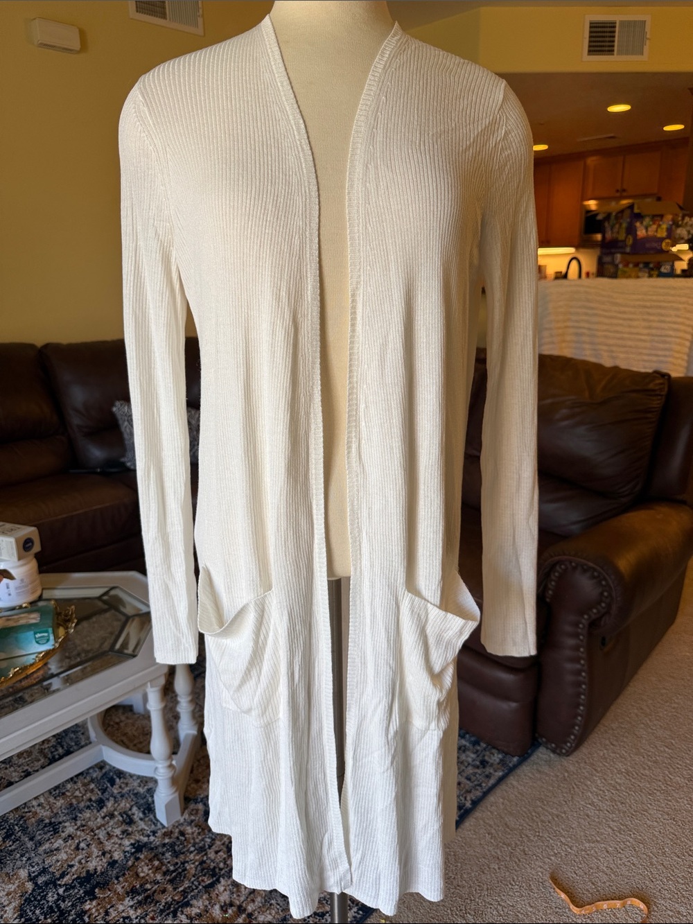 Ann Taylor Lightweight Open-Front Long Knit Cardigan - Cream
